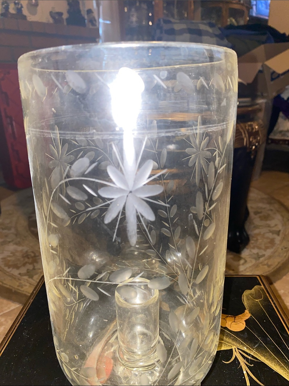 Antique Leaded Crystal Heavy Hand Blown & Etched 11” Tall Chimney Candle Holder - Picture 3 of 4
